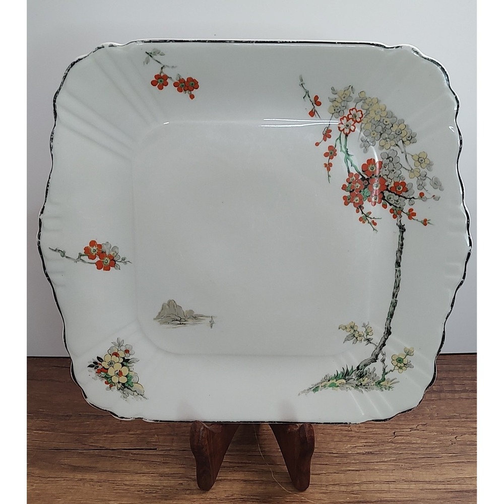 Vintage Myott Staffordshire England Square Plate Platter Poppy Sailboat Rocks